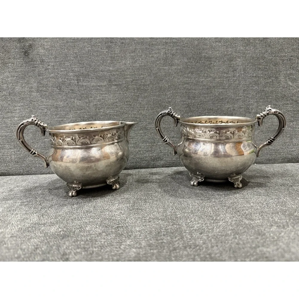 Antique Wallace Avalon Silverplate Sugar Bowl 2833 Creamer Bowl 2834